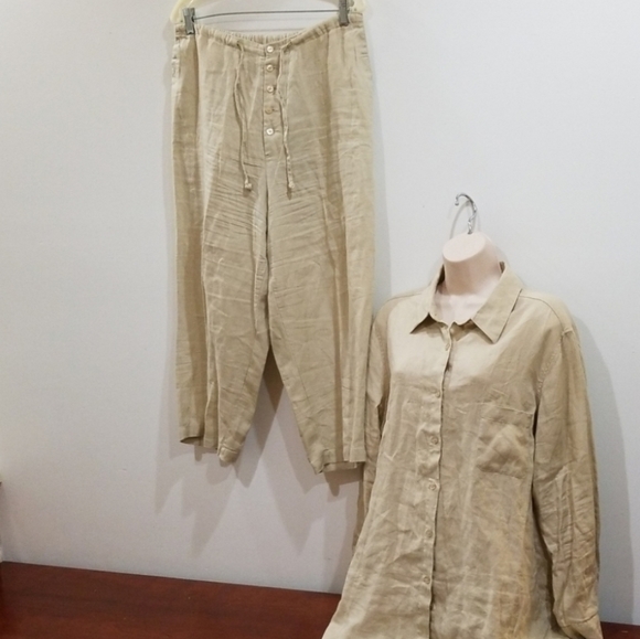 Bridge water studio tan100% linen capri pants set - Picture 9 of 16